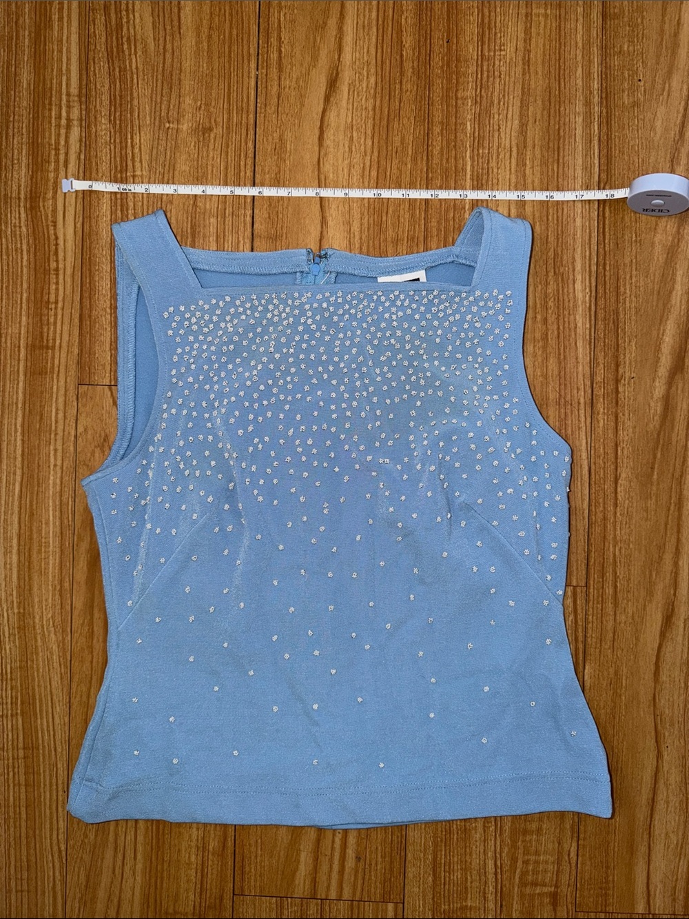 Boatneck Light Blue Embellished Tank Top